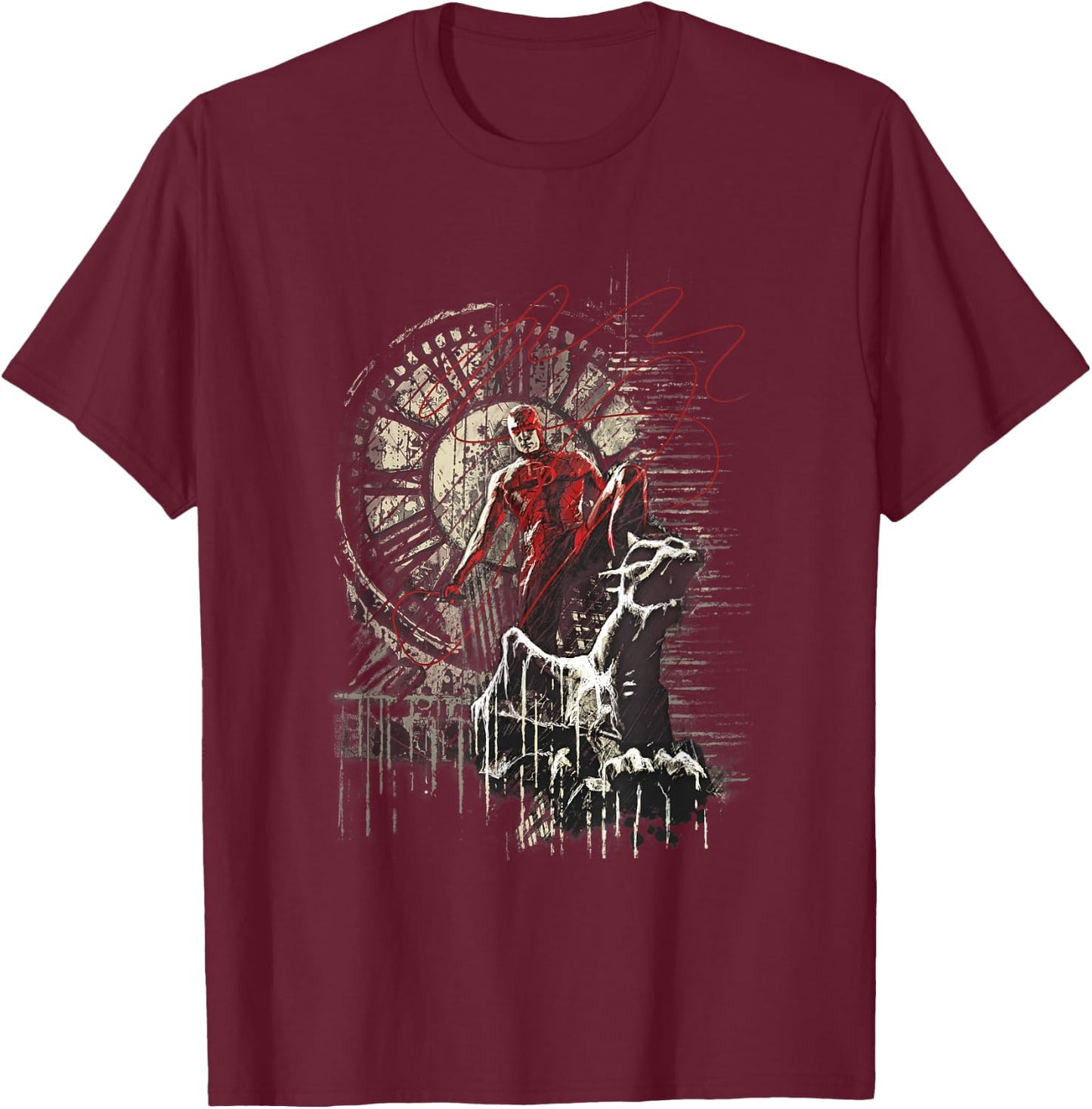 Marvel Comics Retro Classic Daredevil Standing On Gargoyle T-Shirt - T-Shirt | Maroon