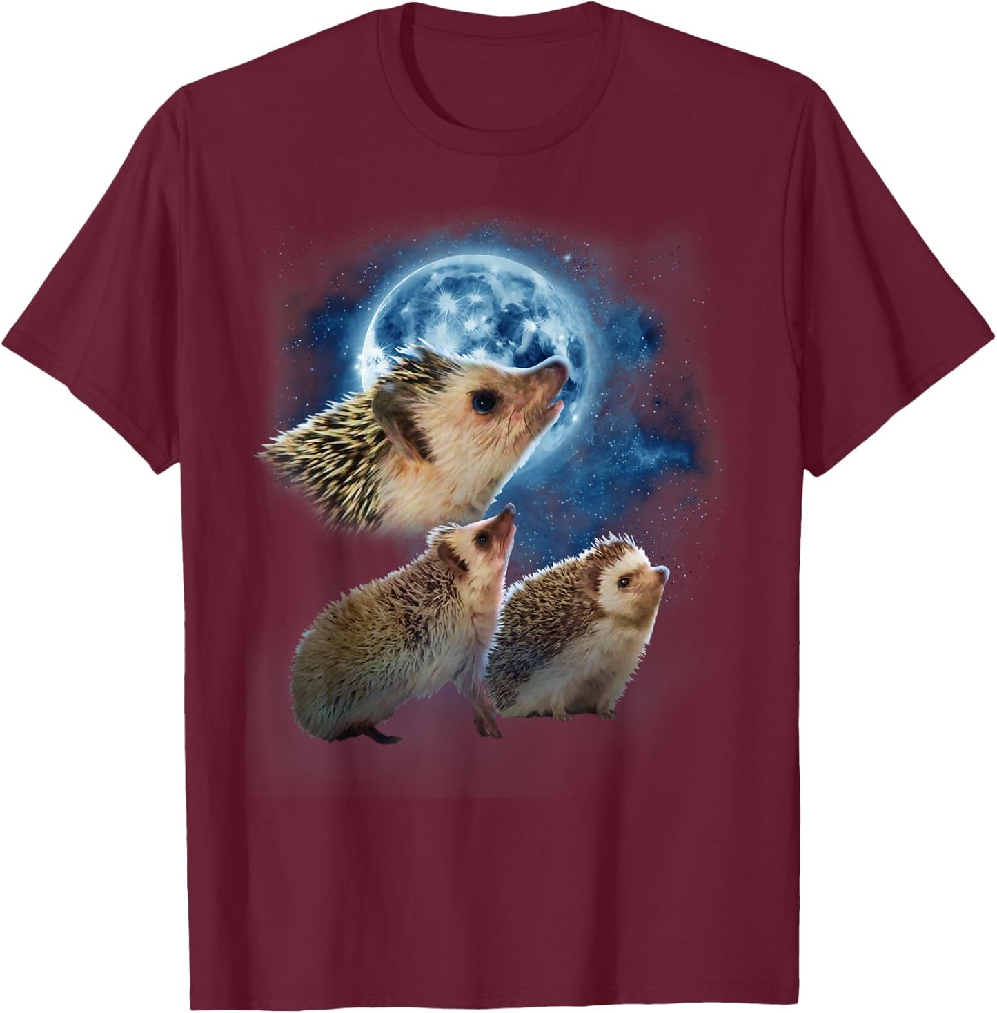 Funny Hedgehog Shirt - Hedgehogs Howling at the Moon T-Shirt - T-Shirt | Maroon