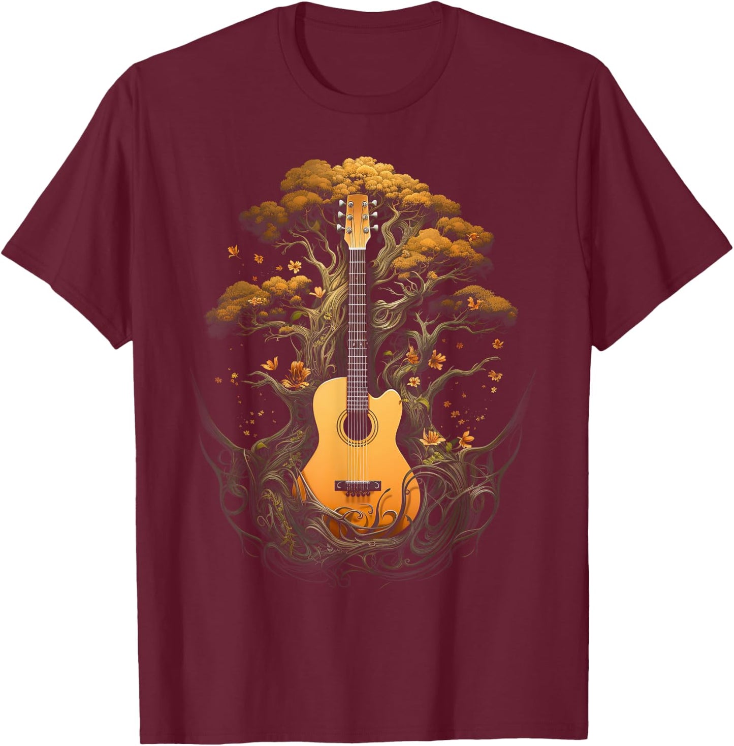 Acoustic Guitar Tree Of Life T-Shirt - T-Shirt | Maroon