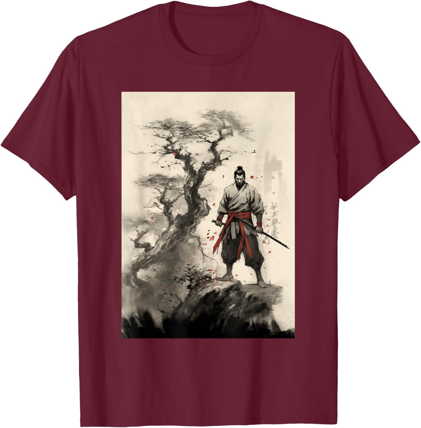Samurai's Triumph Over the Great Dragon - Bushido Spirit T-Shirt - T-Shirt | Maroon