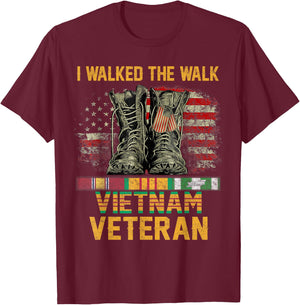 I Walked The Walk Vietnam Veteran Flag American US Vet T-Shirt - T-Shirt | Maroon