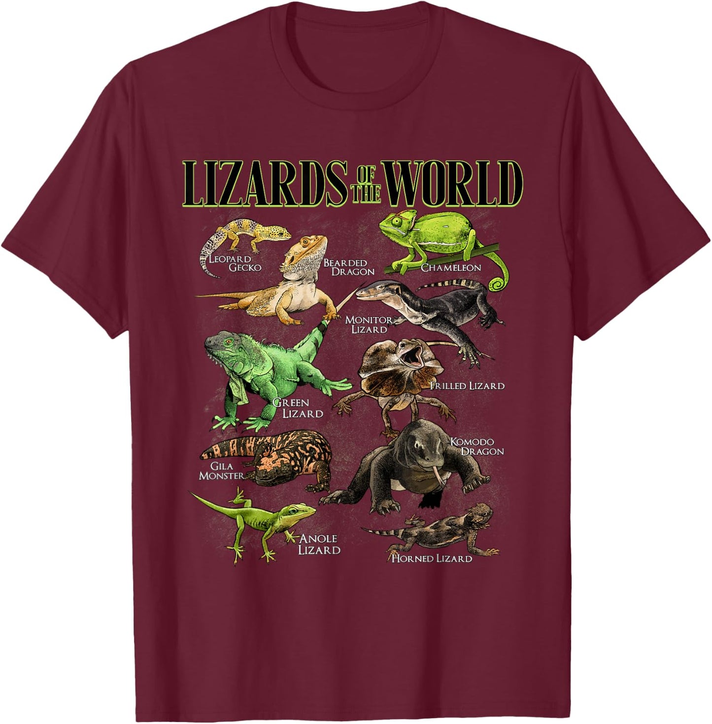 Lizard Animals of the World Educational Reptile Lizard Lover T-Shirt - T-Shirt | Maroon