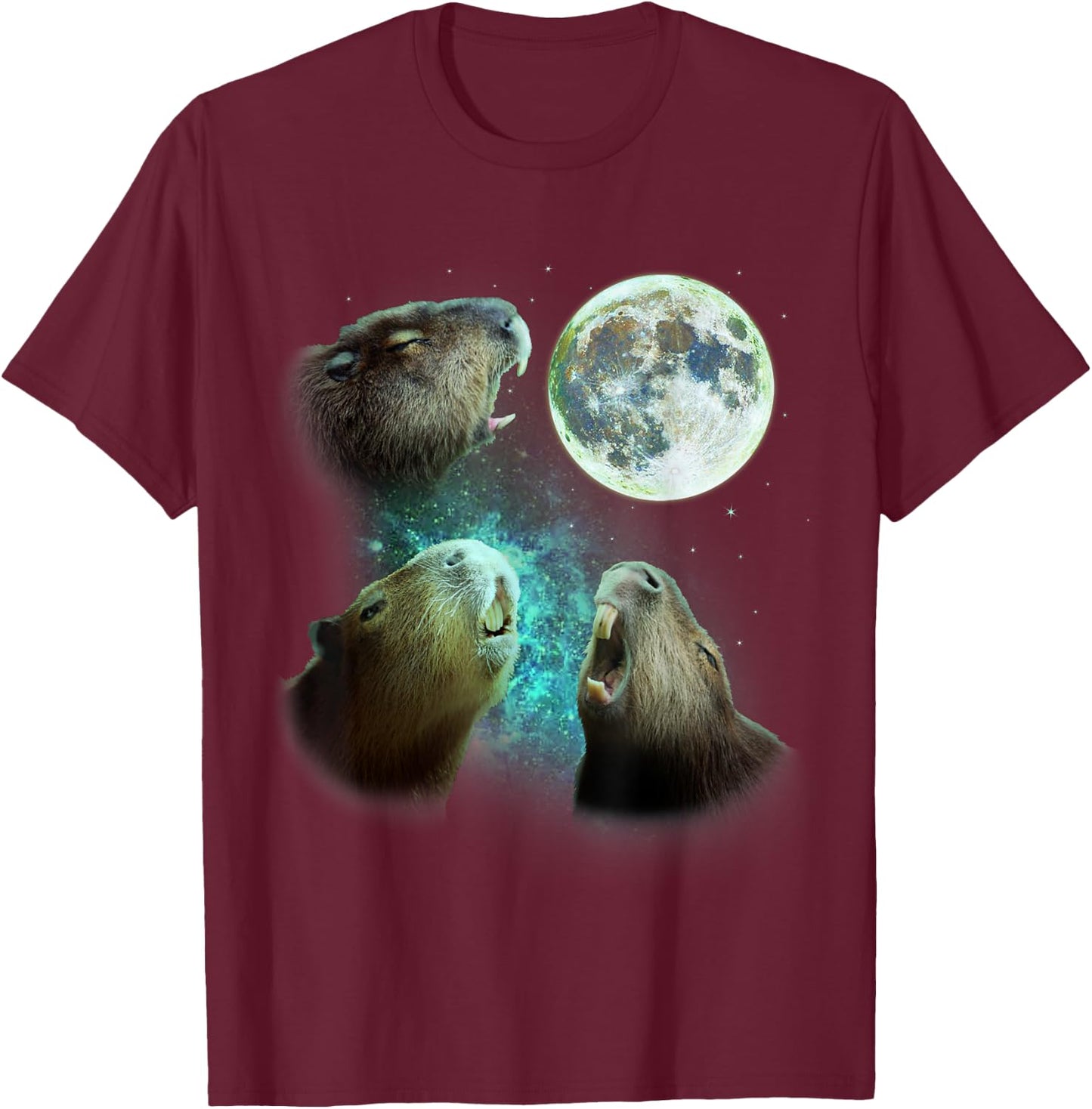 Three Capybaras Howl At Moon 3 Wolfs - Wolves Parody T-Shirt - T-Shirt | Maroon