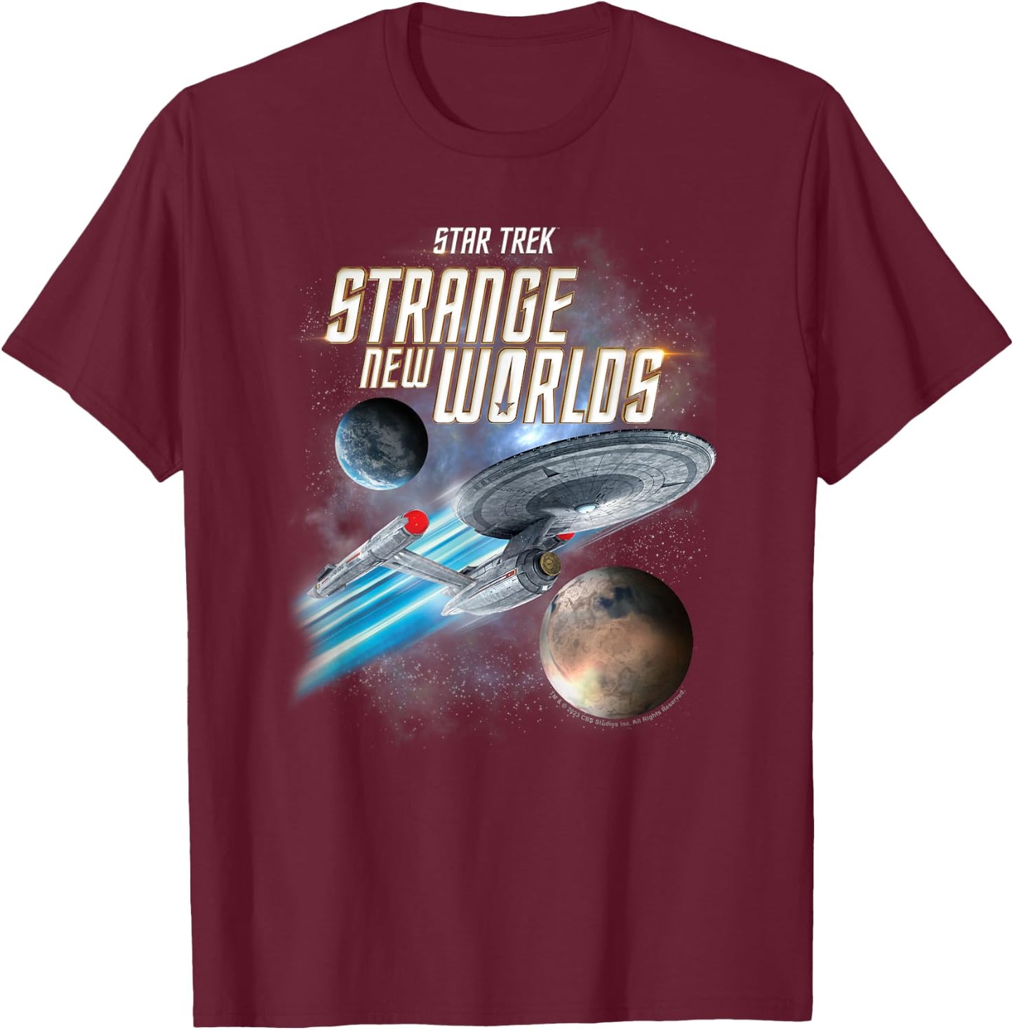 Star Trek Strange New Worlds Enterprise T-Shirt - T-Shirt | Maroon