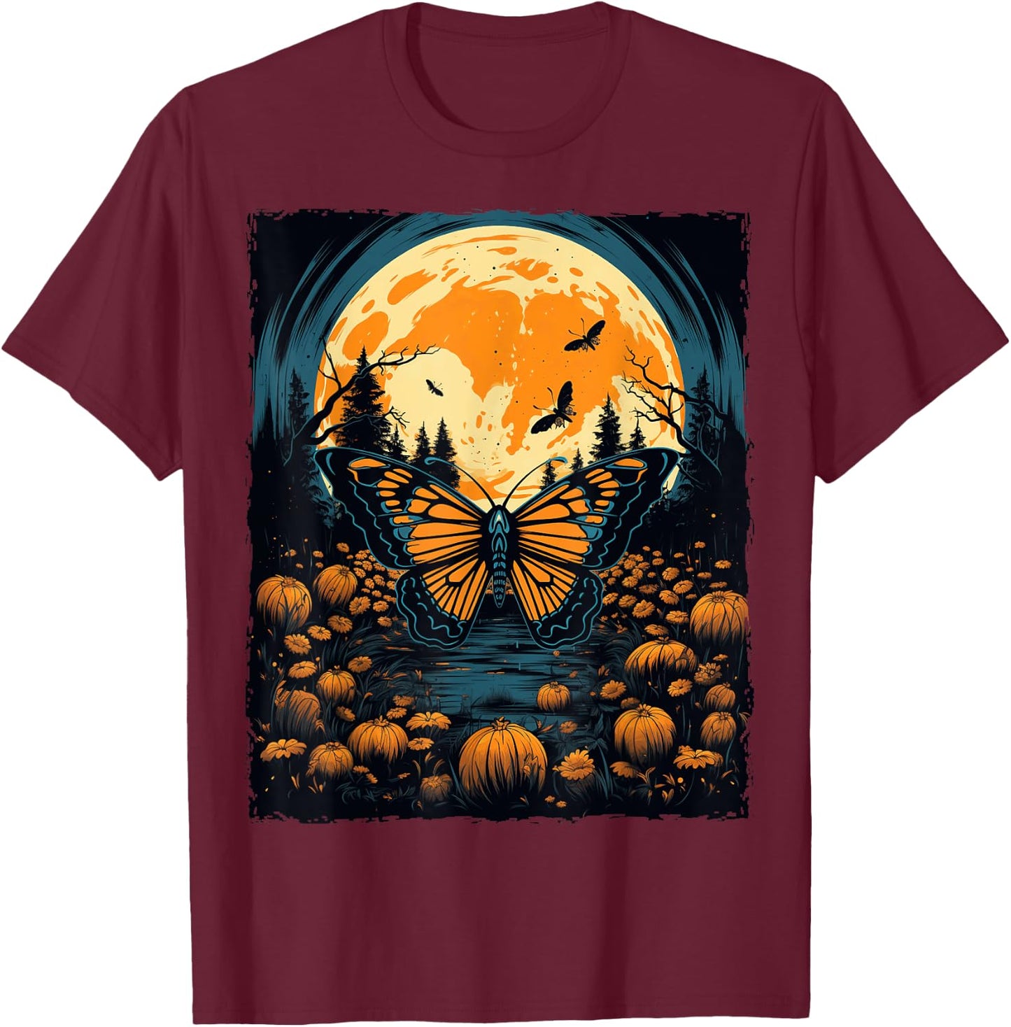 Monarch Butterfly Halloween T-Shirt - T-Shirt | Maroon