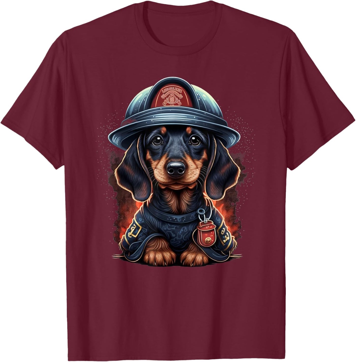 Dachshund Fireman on Firefighter Dachshund T-Shirt - T-Shirt | Maroon