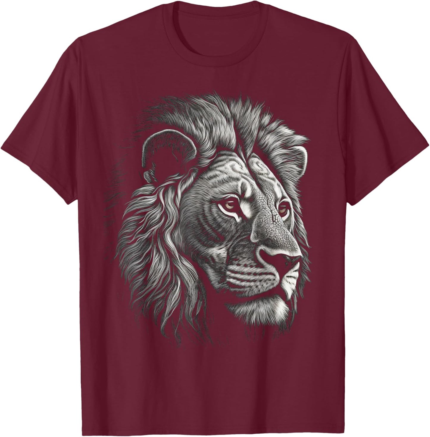 Lion in White - Animal Lion T-Shirt - T-Shirt | Maroon