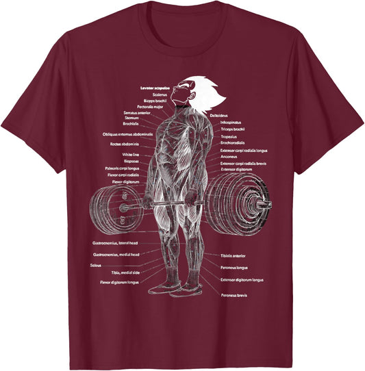 Anime Muscle Anatomy Chart Gym And Workout Motivation Outfit T-Shirt - T-Shirt | Maroon