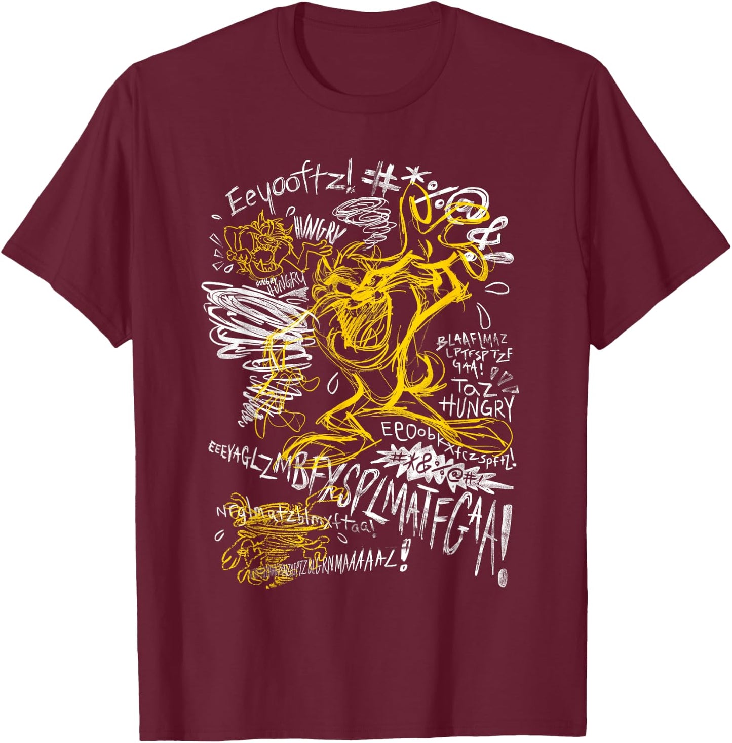 Tasmanian Devil Sketch Scribble Taz T-Shirt - T-Shirt | Maroon