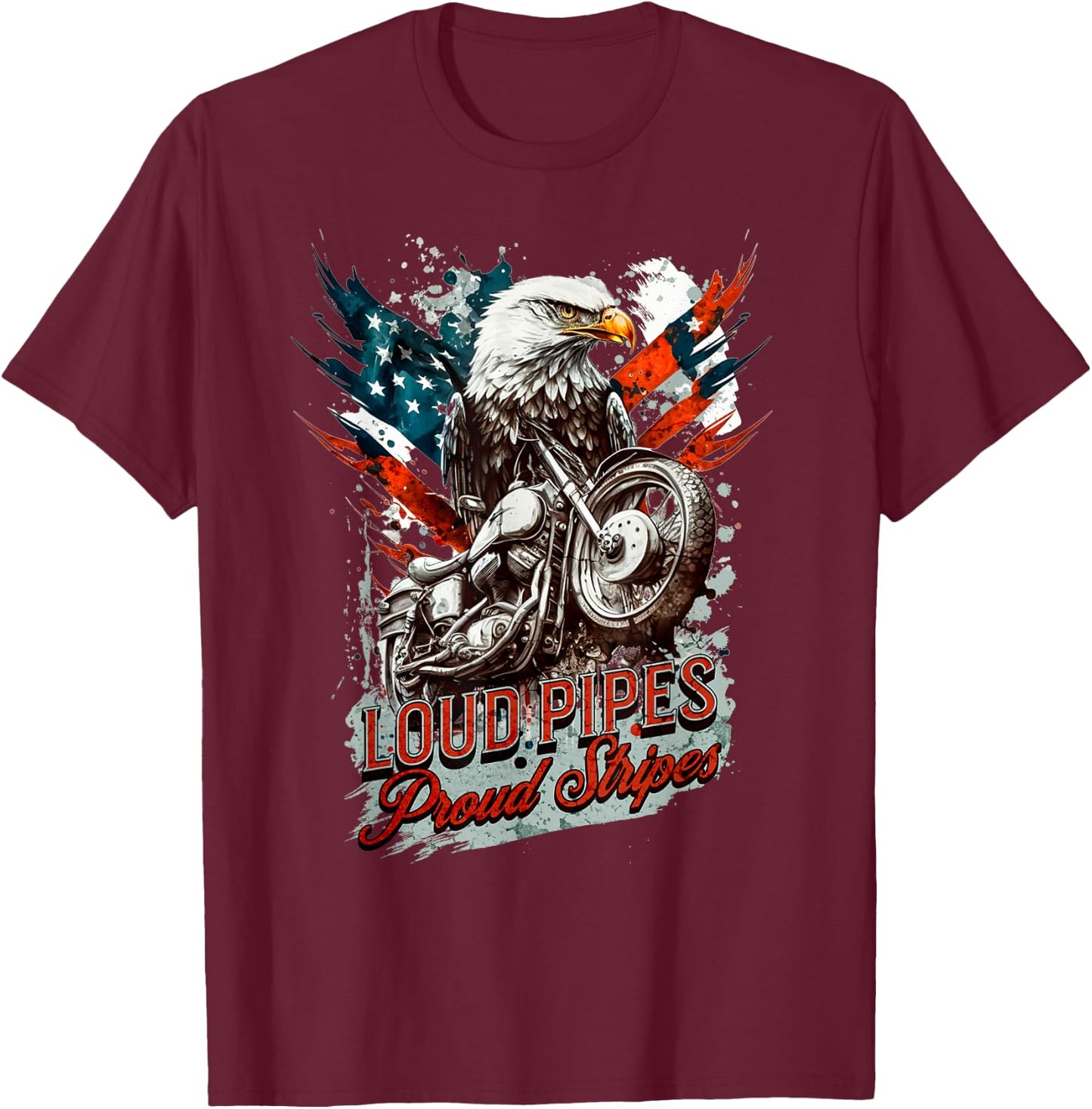 Patriotic Old Biker American US Flag Vintage Motorcycle Men T-Shirt - T-Shirt | Maroon