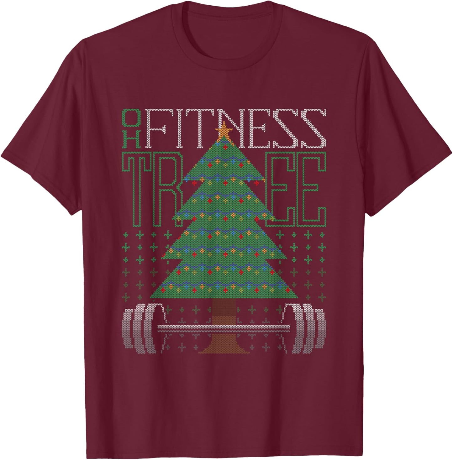 Oh Fitness Tree Christmas Workout Xmas Gym Weight Lifting T-Shirt - T-Shirt | Maroon