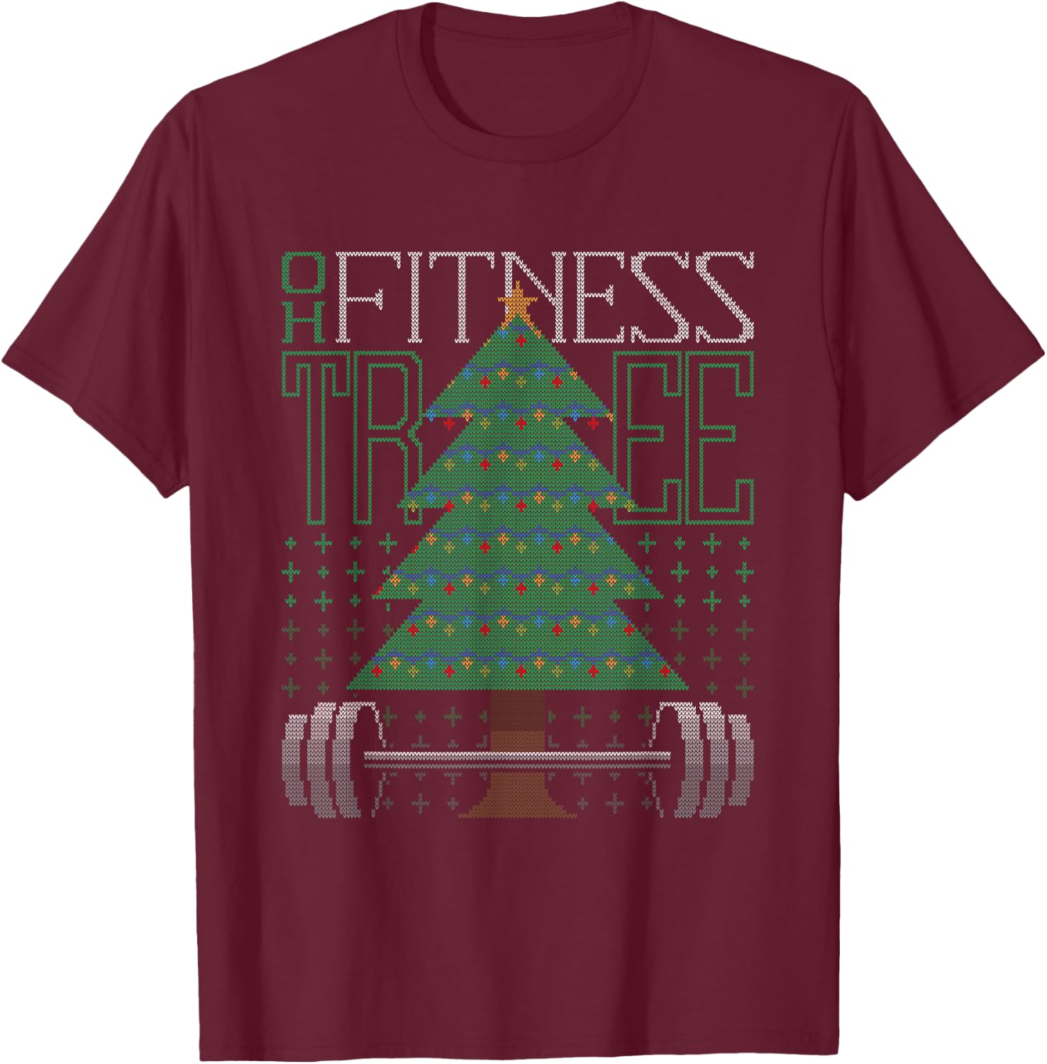 Oh Fitness Tree Christmas Workout Xmas Gym Weight Lifting T-Shirt - T-Shirt | Maroon