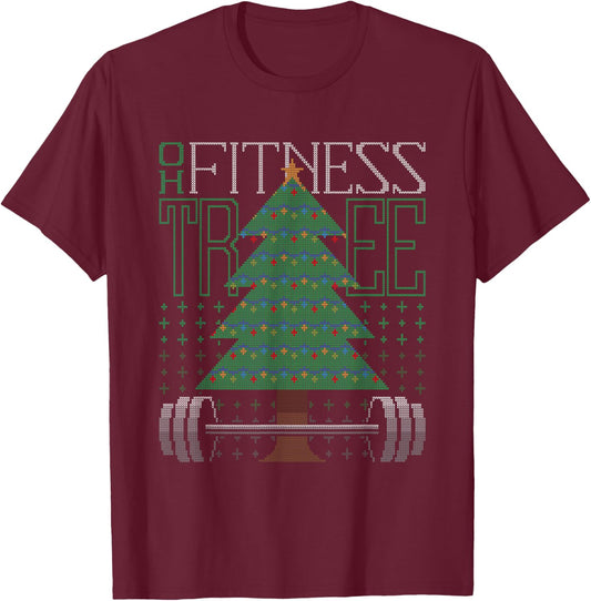 Oh Fitness Tree Christmas Workout Xmas Gym Weight Lifting T-Shirt - T-Shirt | Maroon