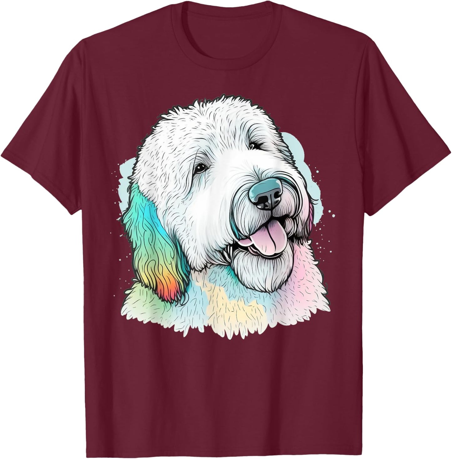 Cute Old English Sheepdog Dog on Bobtail Lover Men Women Kids T-Shirt - T-Shirt | Maroon