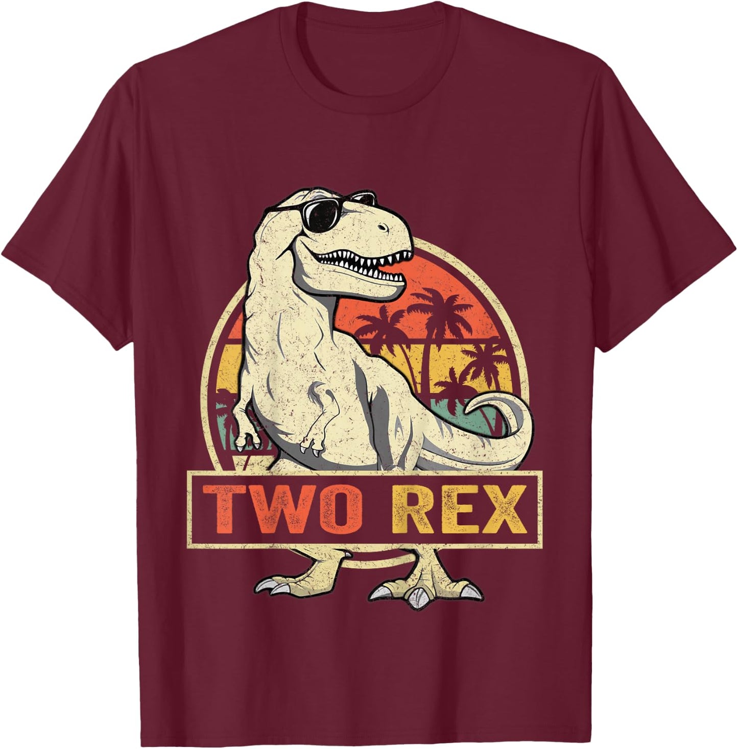 Kids Two Rex 2nd Birthday Boy Second Dinosaur 2 Year Old Boys T-Shirt - T-Shirt | Maroon