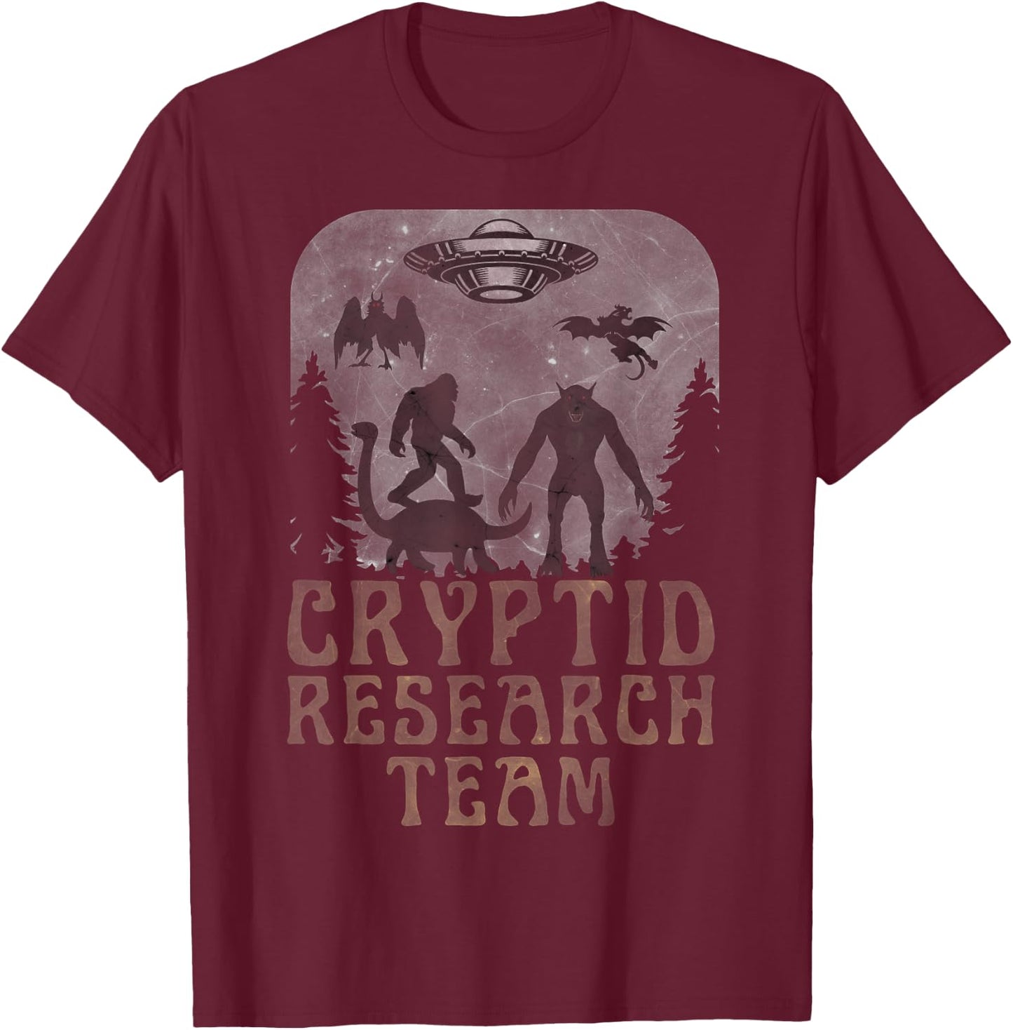 CRYPTID RESEARCH TEAM - Bigfoot Dogman Mothman Alien UFO T-Shirt - T-Shirt | Maroon