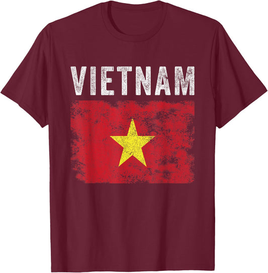 Vietnam Flag Distressed - Men Women Kids - Vietnamese Flag T-Shirt - T-Shirt | Maroon