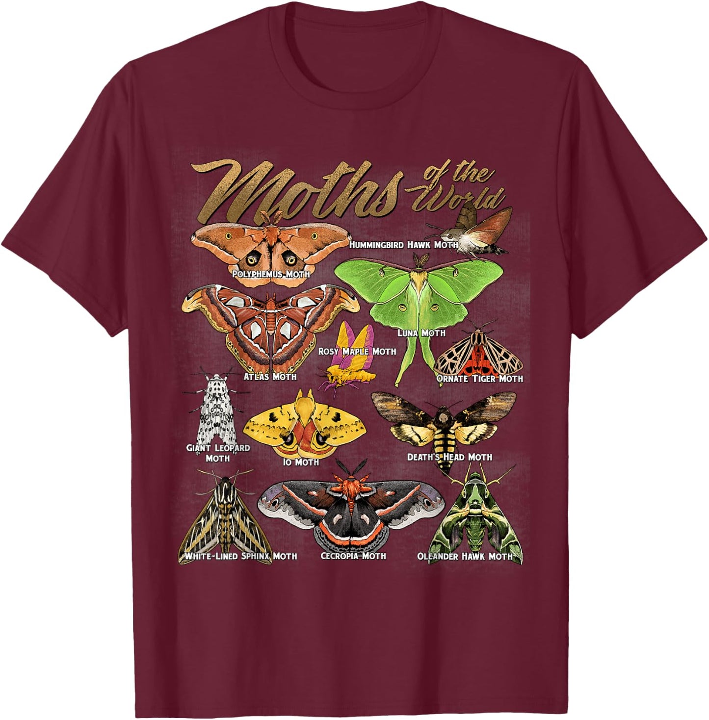 Moths Animals of The World Educational Insect Moth Lover T-Shirt - T-Shirt | Maroon