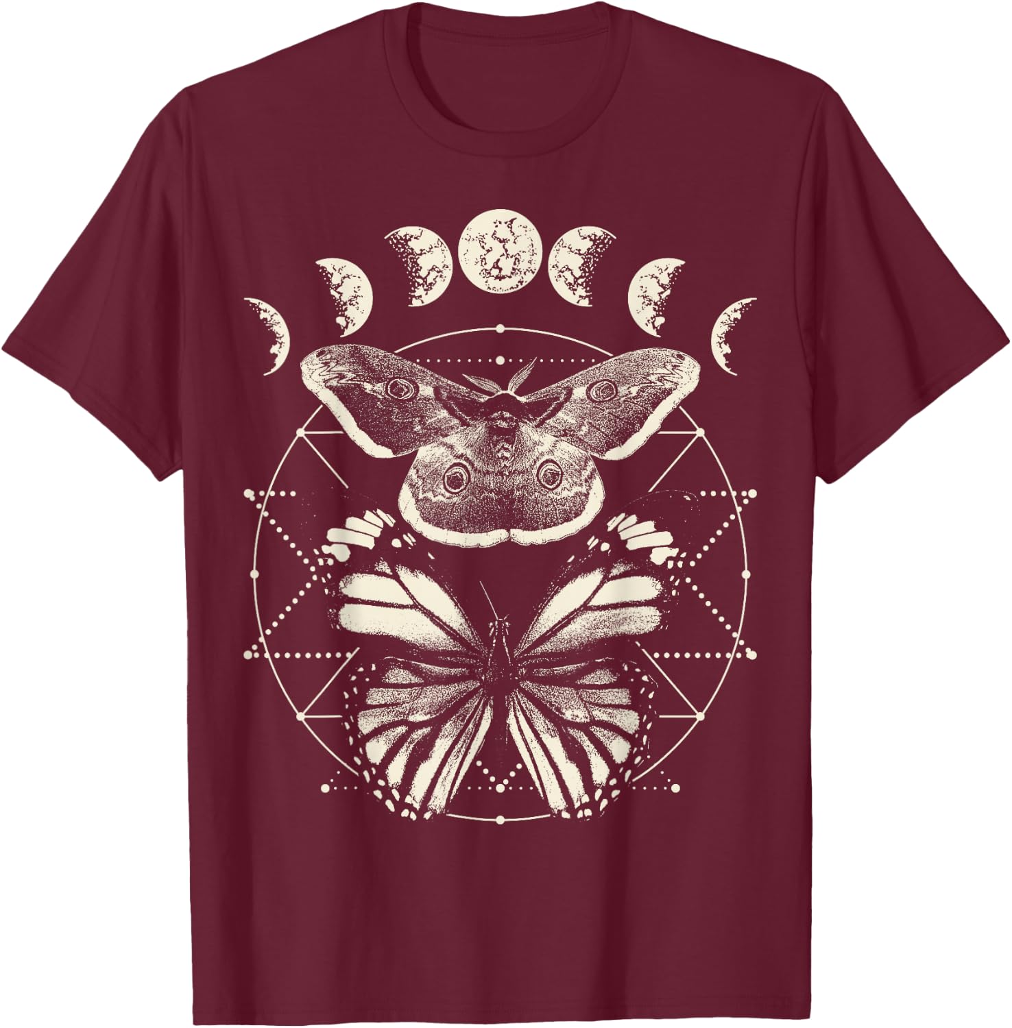 Witchcore Lepidoptera Butterfly Moth Insect Astronomy Lover T-Shirt - T-Shirt | Maroon