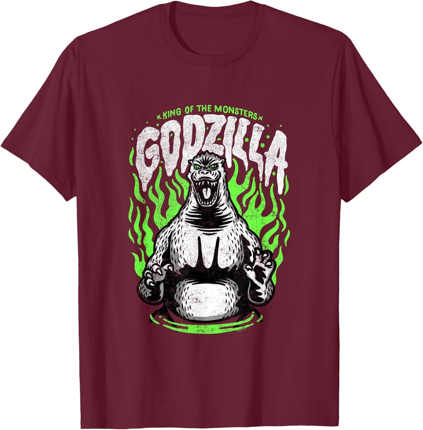 Godzilla Green Flames Edit T-Shirt - T-Shirt | Maroon