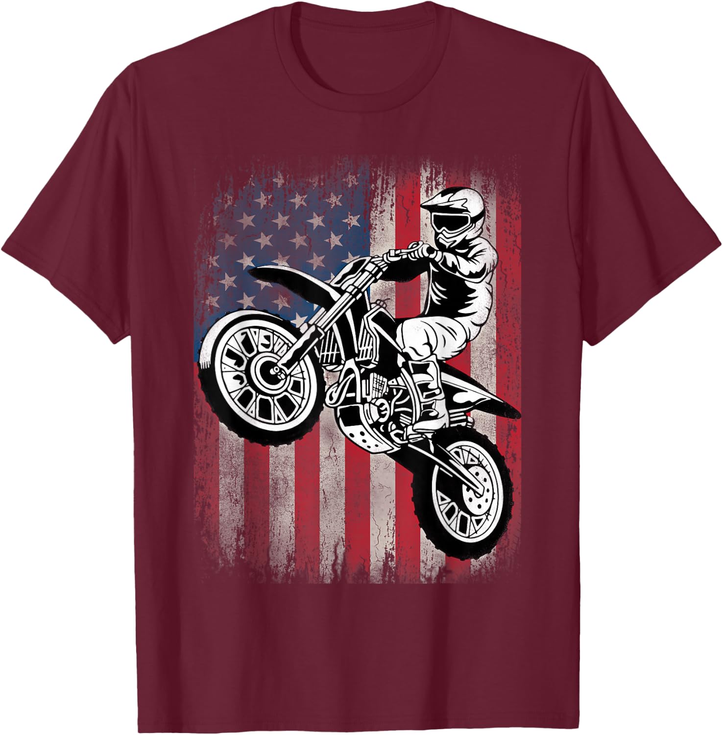 Dirt Bike American Flag Motocross Dirtbike Biker 4th of July T-Shirt - T-Shirt | Maroon