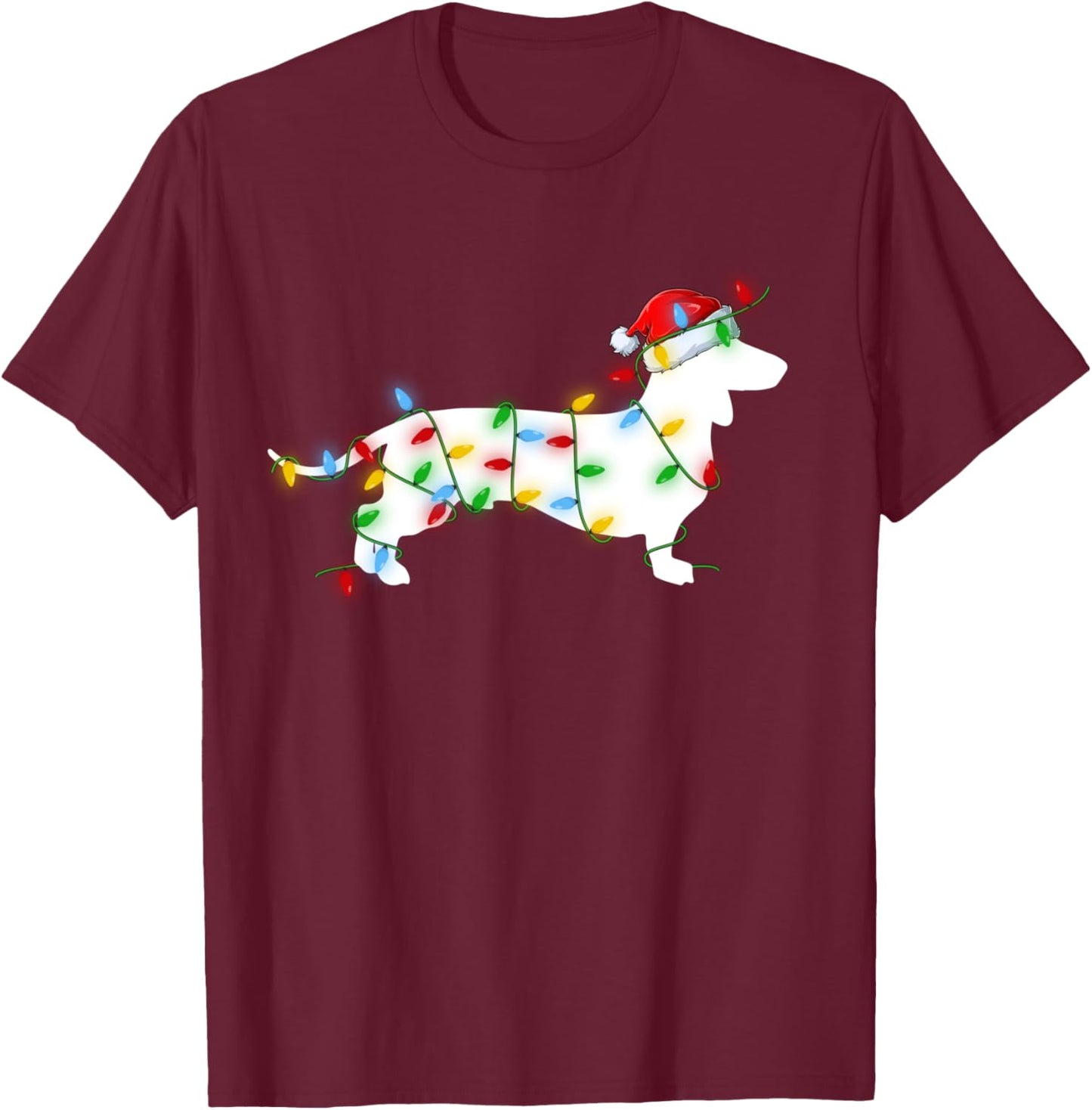 Wiener Dog Lover Lighting Xmas Santa Dachshund Christmas T-Shirt - T-Shirt | Maroon