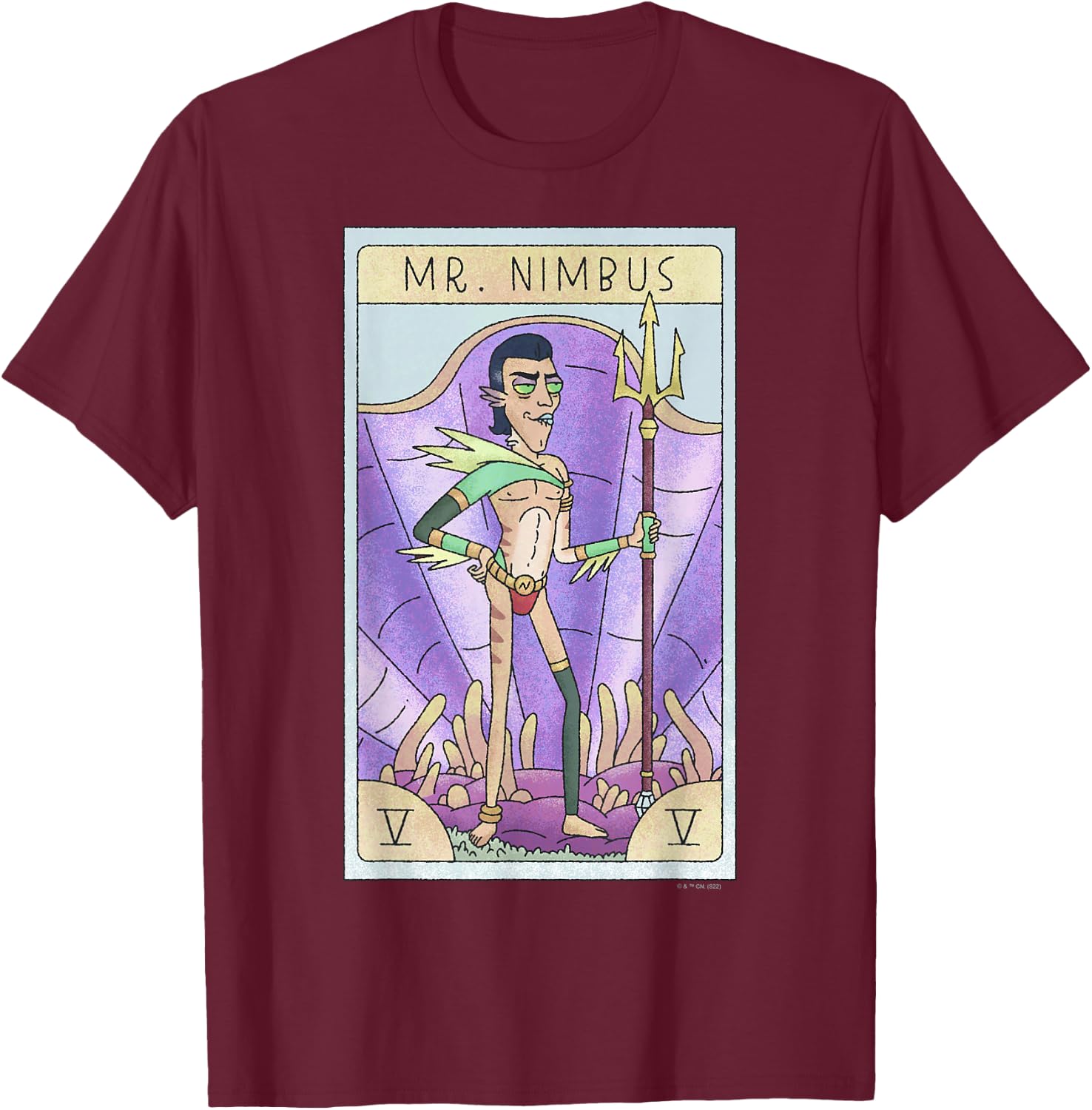 Rick & Morty Mr. Nimbus Tarot Card Sexy Pose Logo T-Shirt - T-Shirt | Maroon