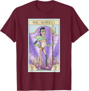 Rick & Morty Mr. Nimbus Tarot Card Sexy Pose Logo T-Shirt - T-Shirt | Maroon