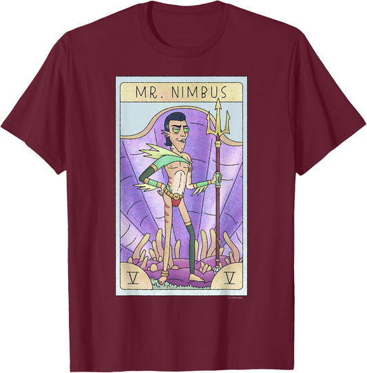 Rick & Morty Mr. Nimbus Tarot Card Sexy Pose Logo T-Shirt - T-Shirt | Maroon