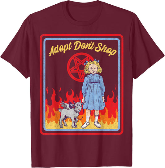 Vintage Child Game Horror, Adopt Dont Shop, Dark Humor T-Shirt - T-Shirt | Maroon