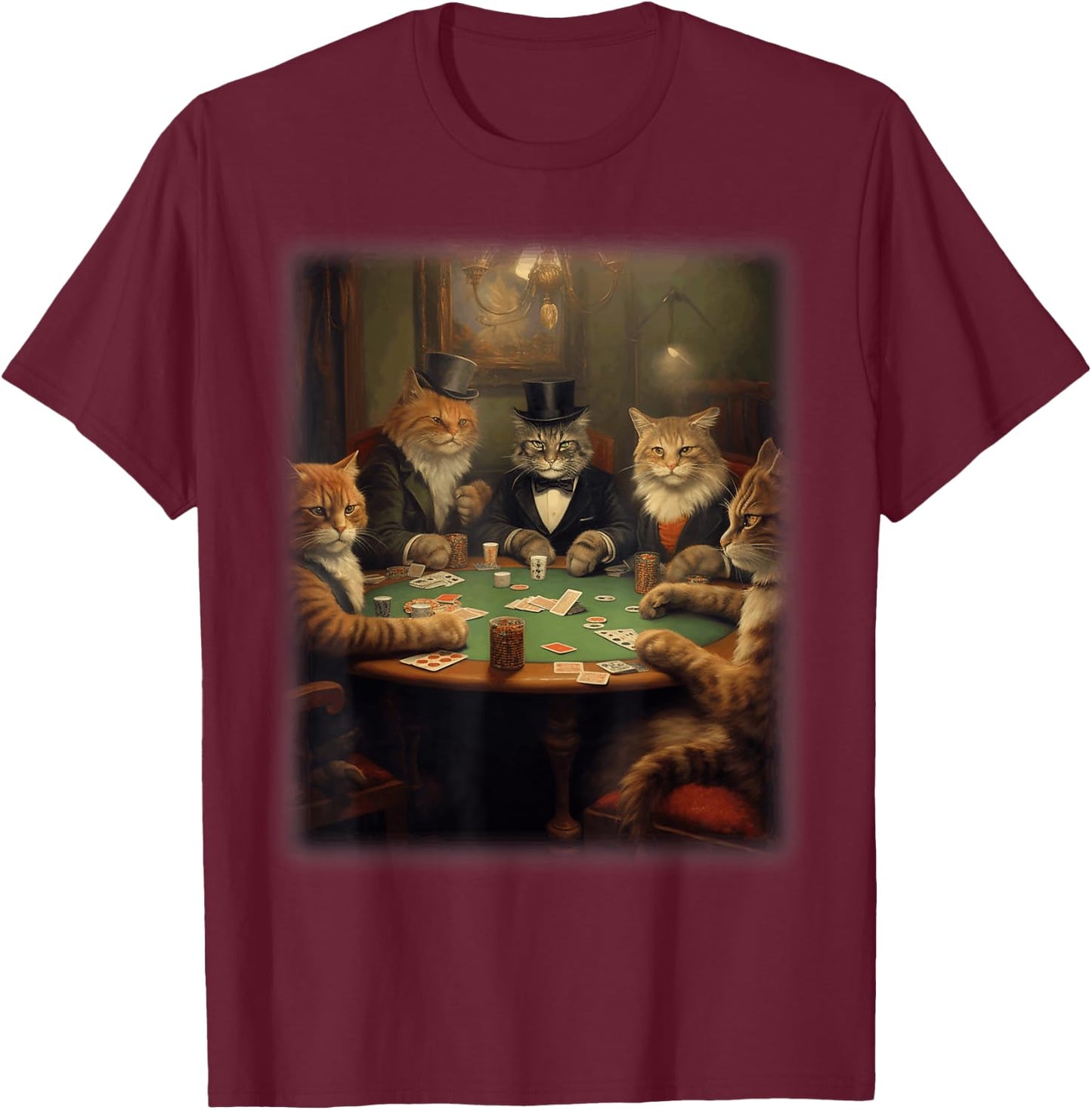 Cats Playing Poker | A Friend in Need | Funny Cat Lover Art T-Shirt - T-Shirt | Maroon