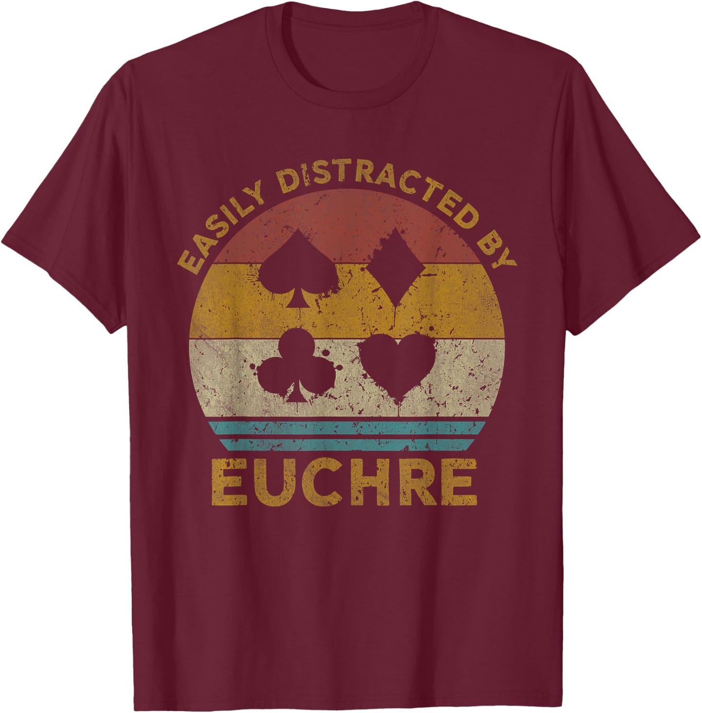Easily Distracted By Euchre Vintage Euchre Card Game T-Shirt - T-Shirt | Maroon