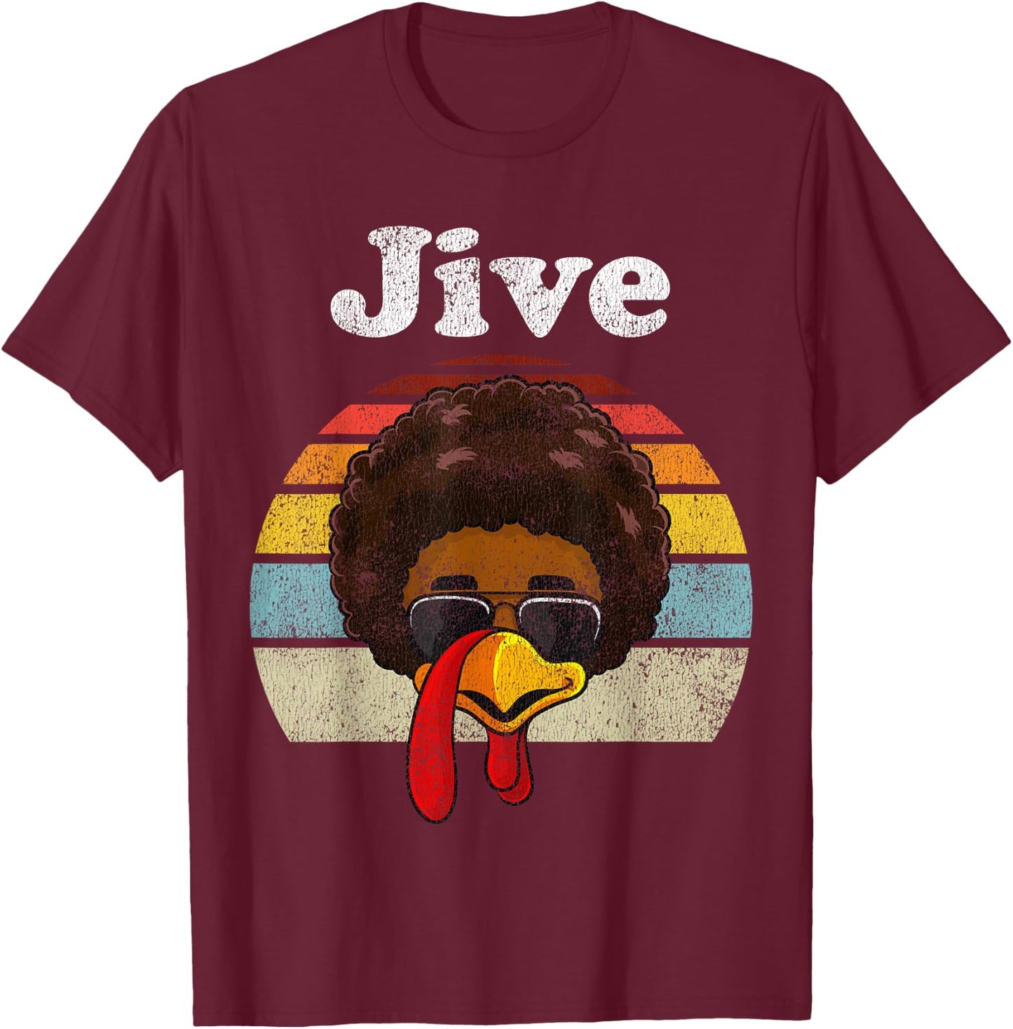 Jive Thanksgiving Turkey Day Funny Face Vintage Retro Style T-Shirt - T-Shirt | Maroon