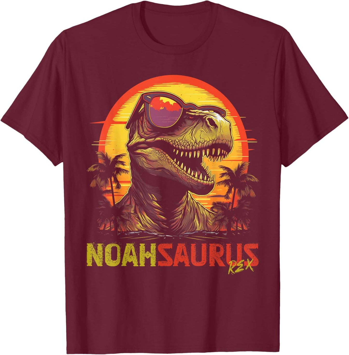 Noah Saurus Funny Personalized Dinosaur T Rex Name Boy T-Shirt - T-Shirt | Maroon