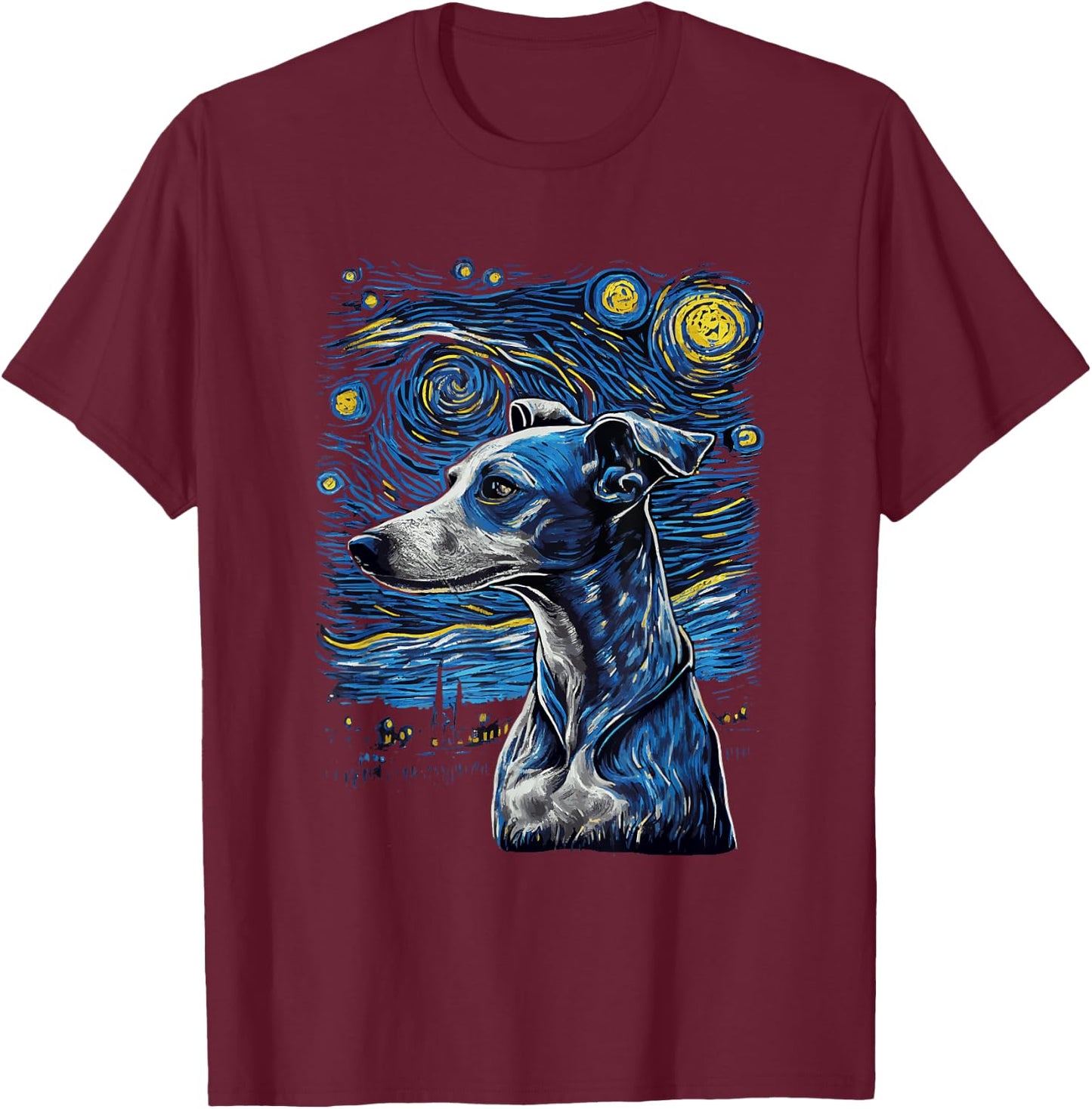 Greyhound Starry Night Galgo Espanol T-Shirt - T-Shirt | Maroon