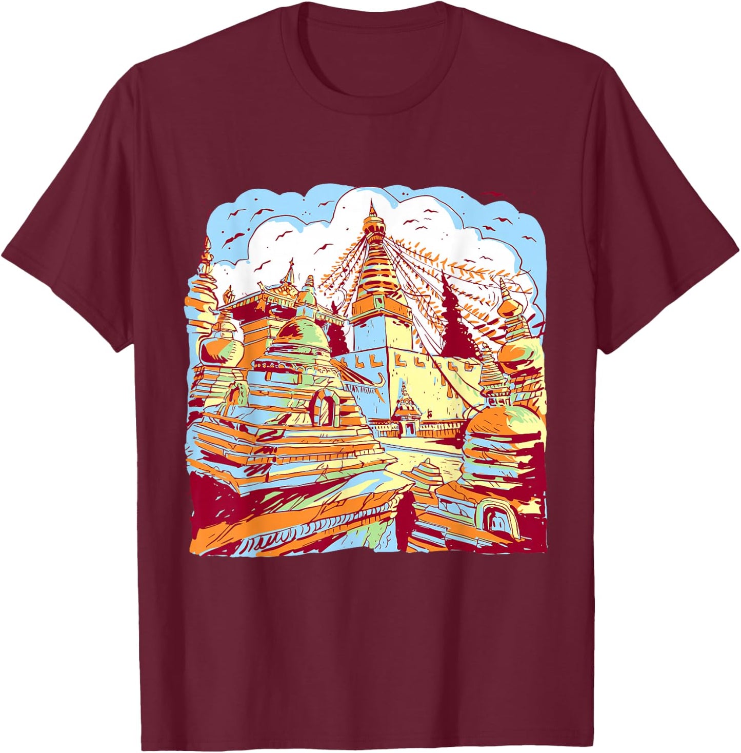 Nepal Himalaya Mountains Picture City Kathmandu T-Shirt - T-Shirt | Maroon