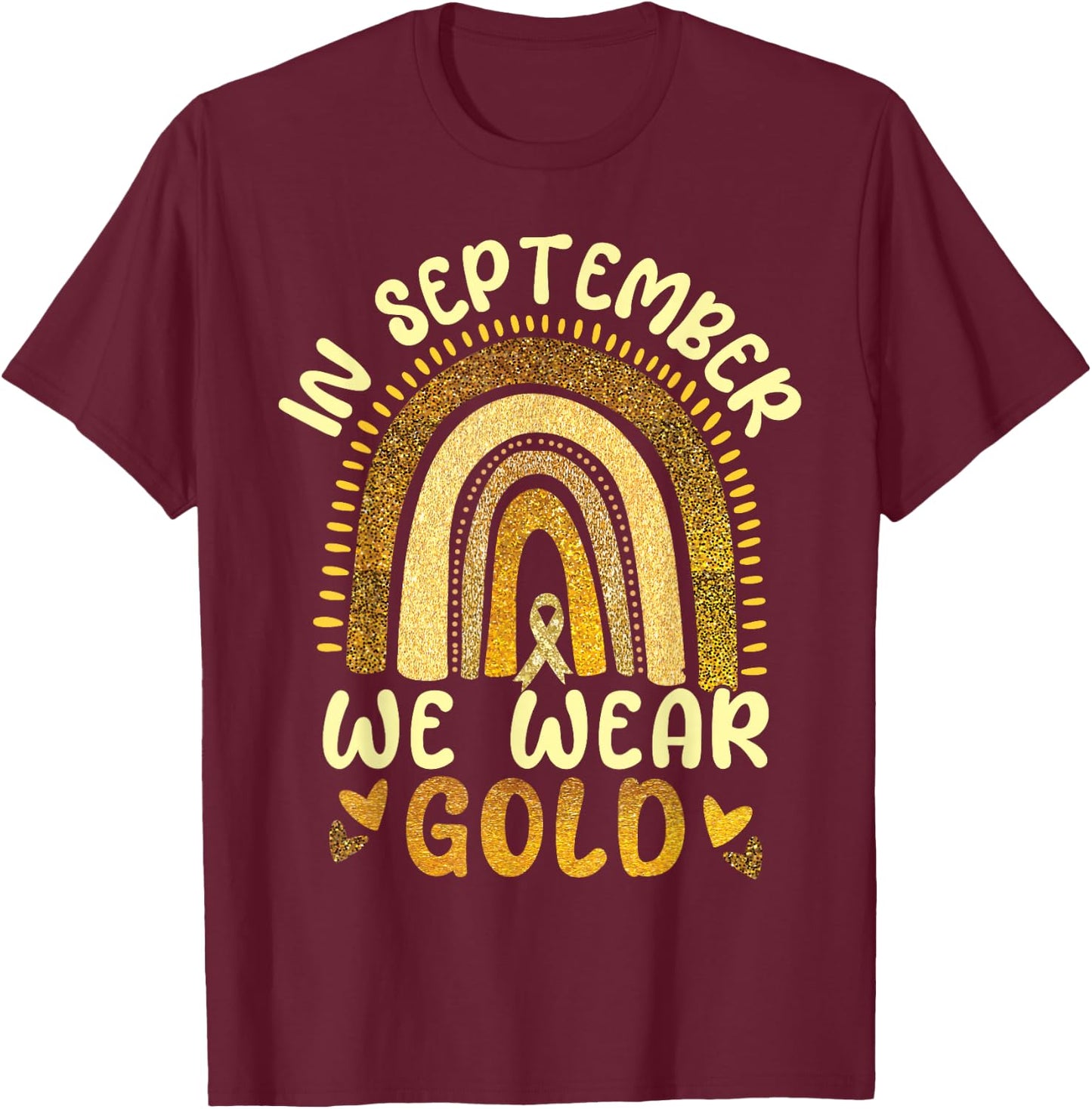 Childhood Cancer Awareness Rainbow T-Shirt - T-Shirt | Maroon