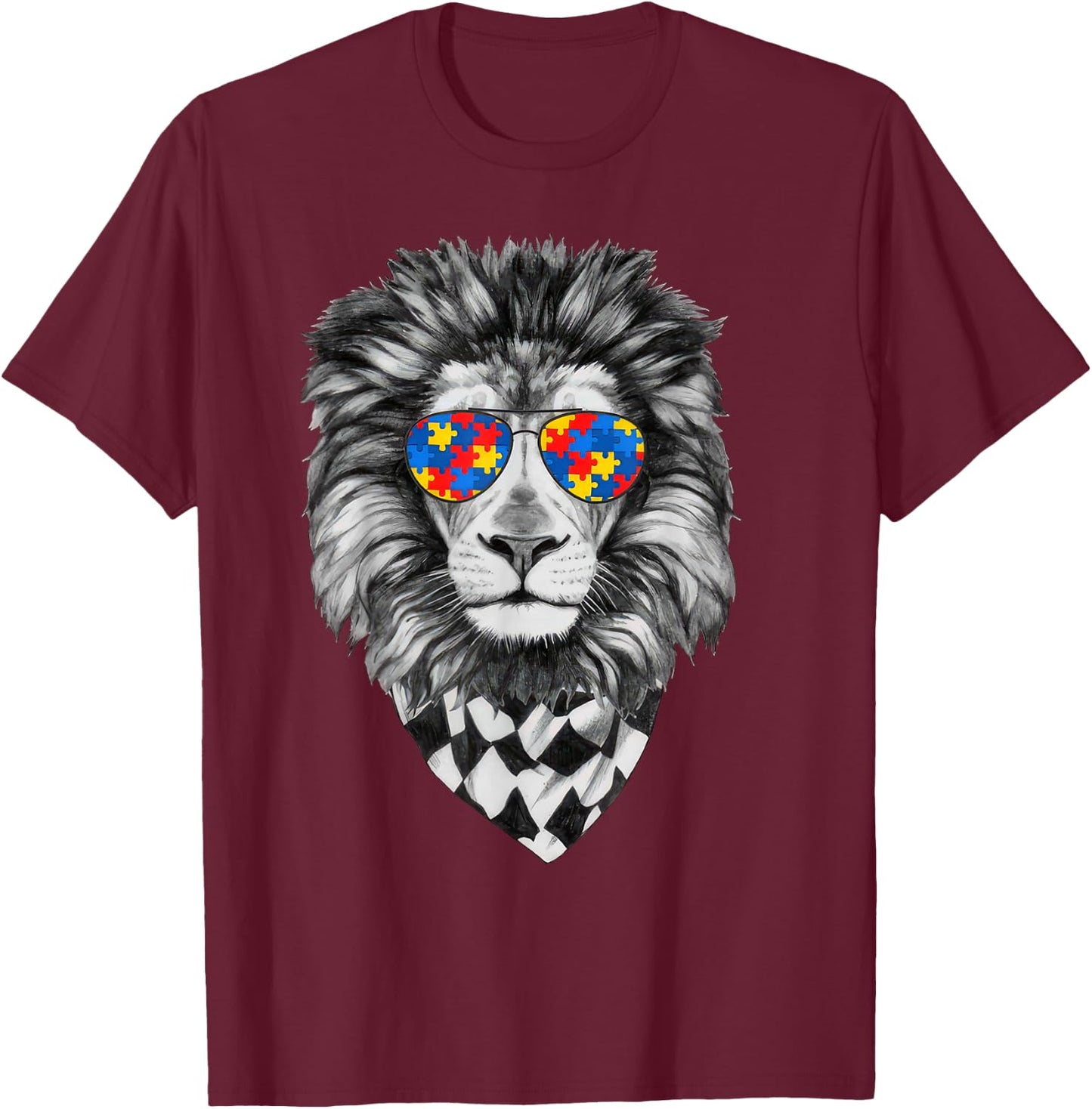 Autism Awareness Lion Print T-Shirt - T-Shirt | Maroon