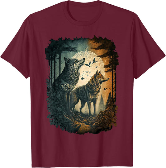 Wolf Moon & Women T-Shirt - T-Shirt | Maroon