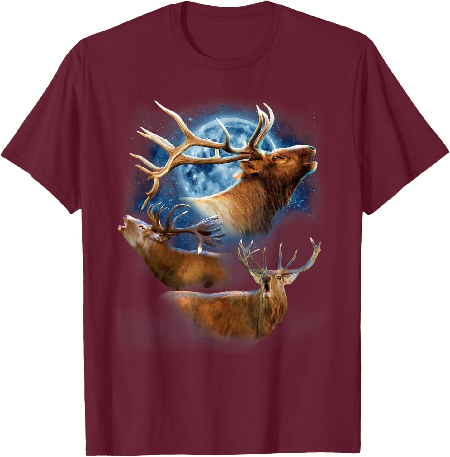 Funny Elk Hunting - Elk Howling at the Moon T-Shirt - T-Shirt | Maroon