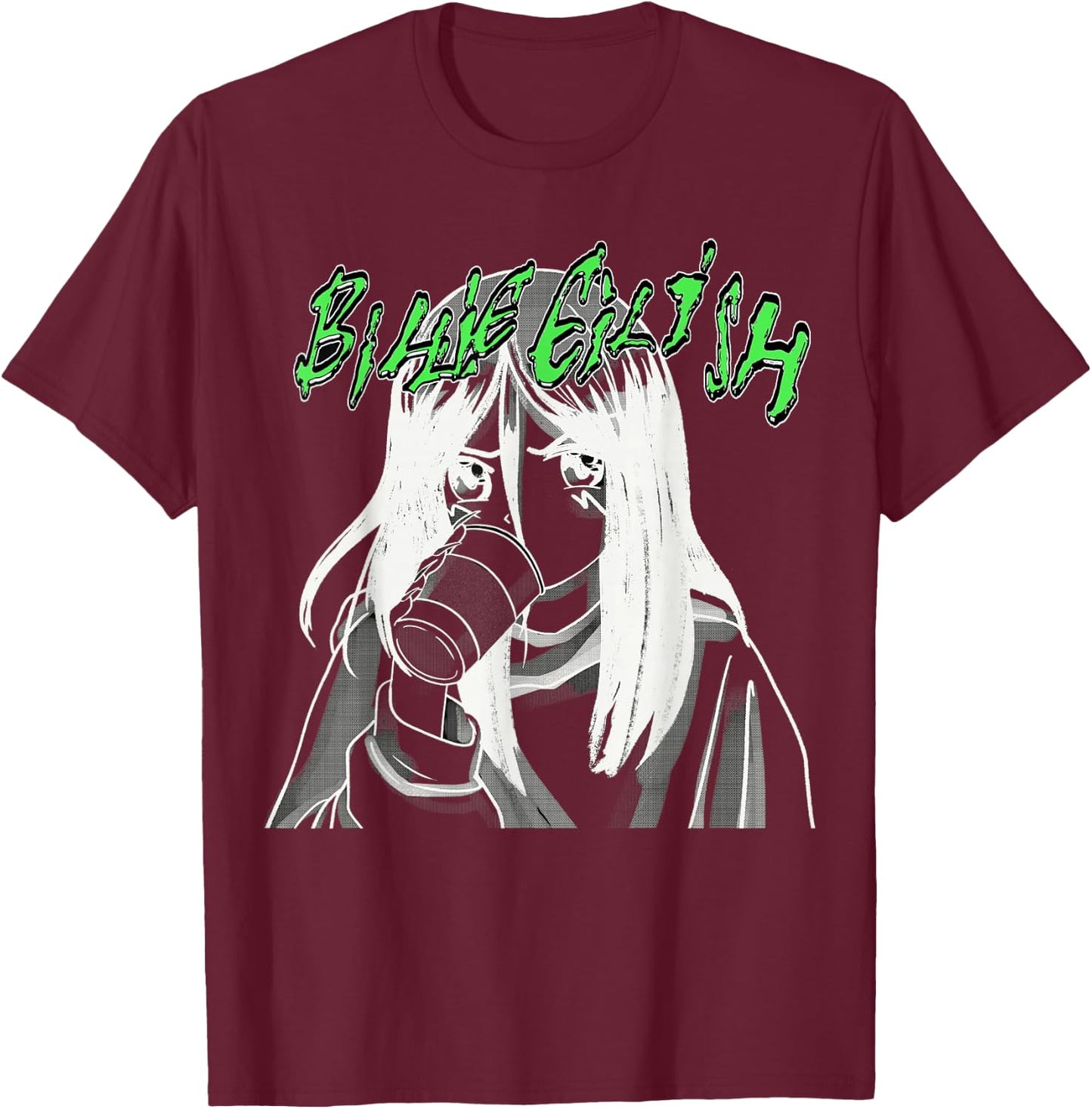 Official Billie Eilish Coffee Animated T-Shirt - T-Shirt | Maroon