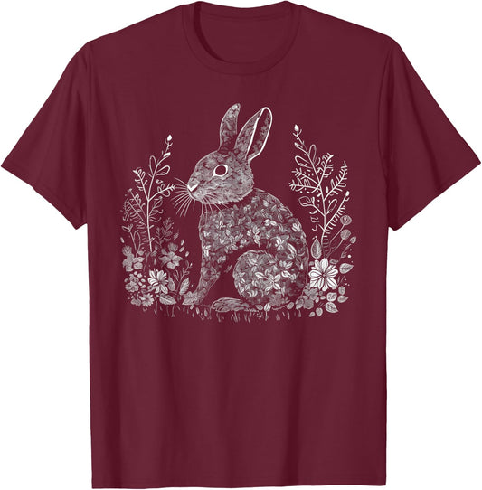 Vintage Cottage Core Cute Rabbit Lover Cottagecore Aesthetic T-Shirt - T-Shirt | Maroon