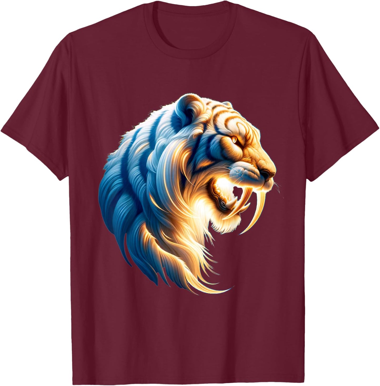 Sabertooth Tiger Prehistoric Smilodon T-Shirt - T-Shirt | Maroon