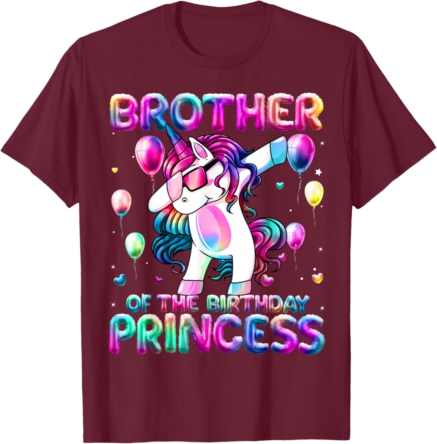 Brother of the Birthday Princess Girl Dabbing Unicorn Bro T-Shirt - T-Shirt | Maroon