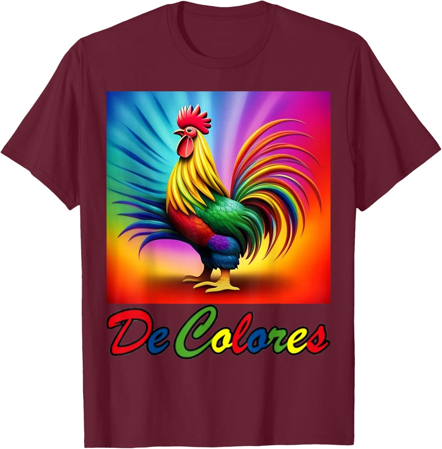 De Colores/DeColores Cursillo Rainbow Rooster T-Shirt - T-Shirt | Maroon