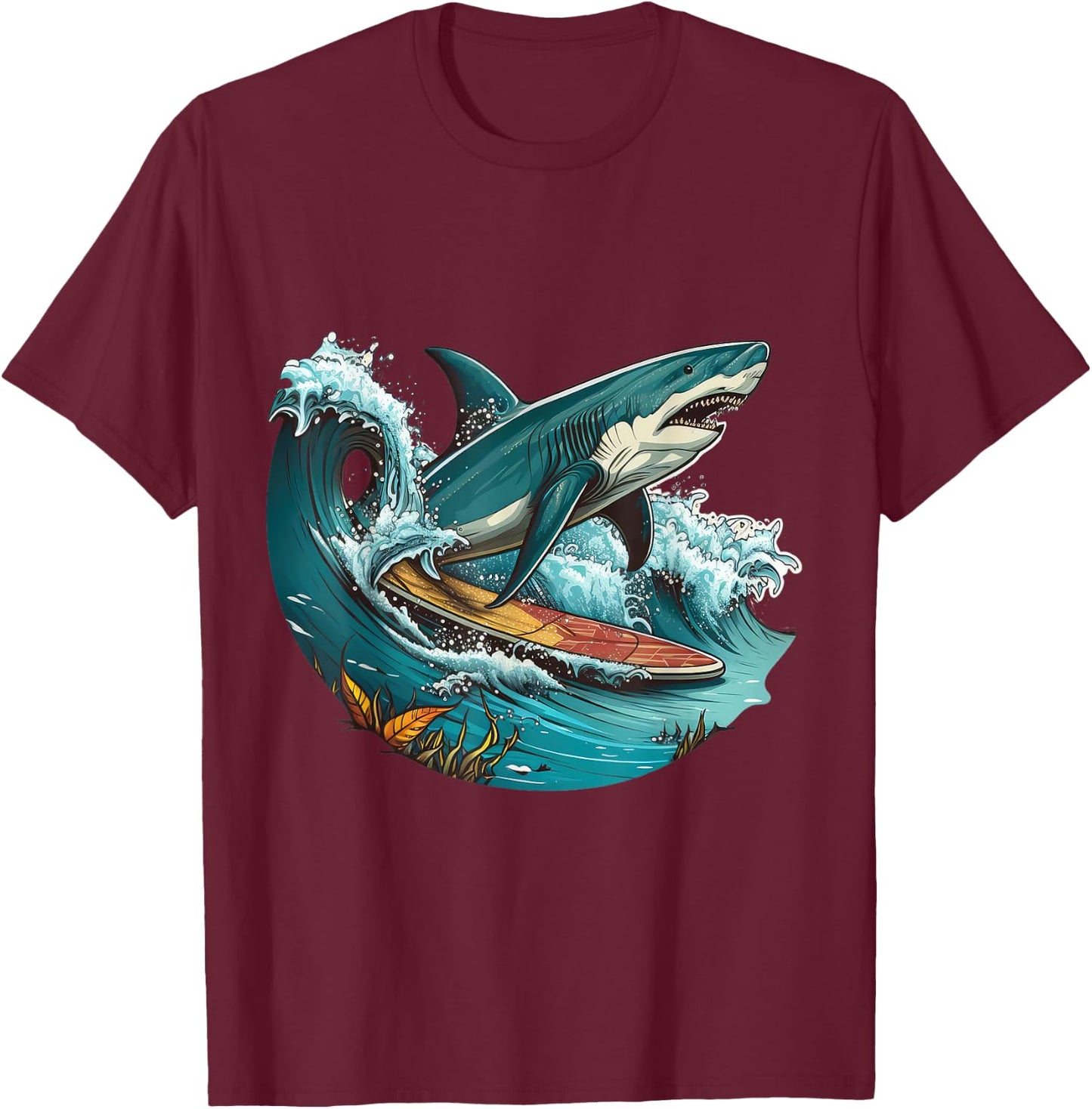Shark Lover Surfboard Ocean Graphic Novelty Boy Men Surfing T-Shirt - T-Shirt | Maroon