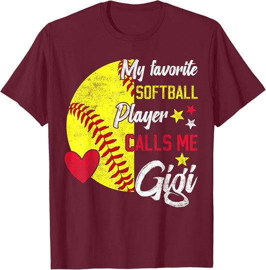 my favorite Softball player calls me gigi Softball grandma T-Shirt - T-Shirt | Maroon