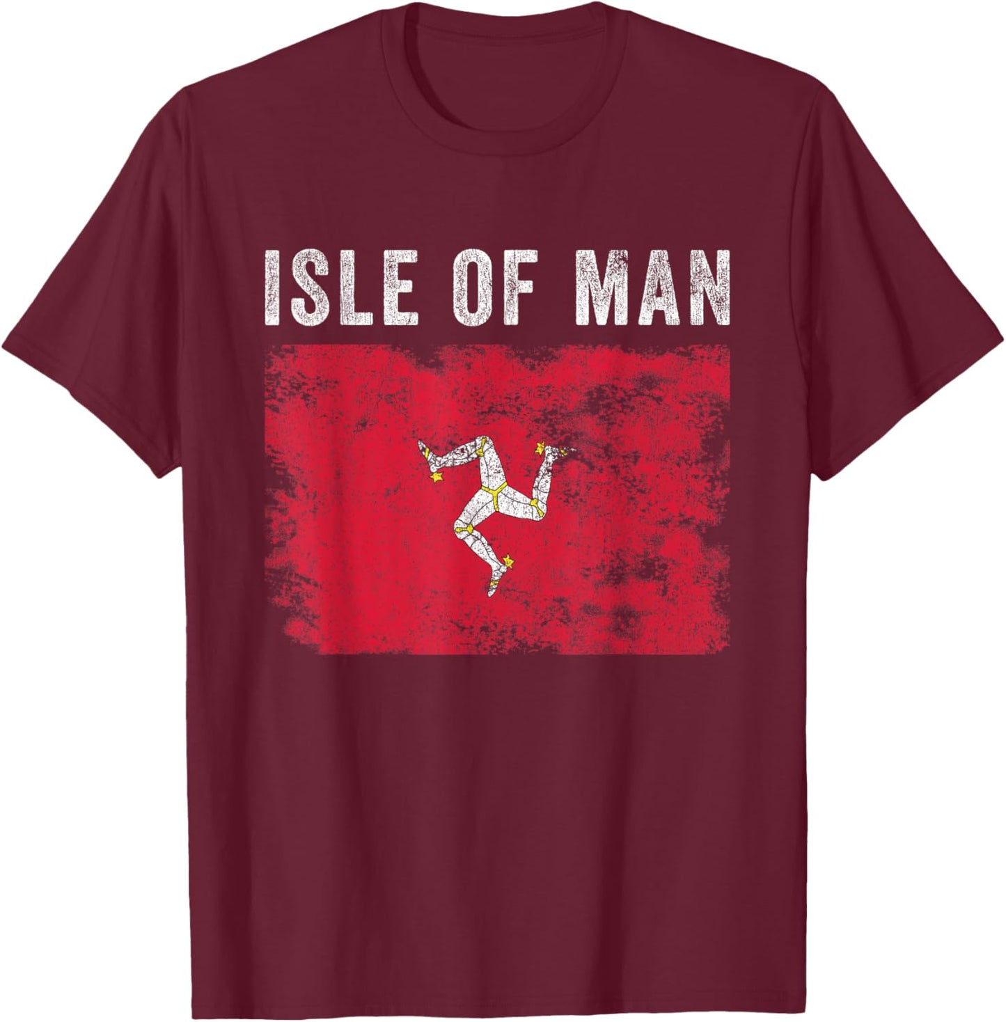 Isle of Man Flag Distressed - Men Women Kids - Manx Flag T-Shirt - T-Shirt | Maroon
