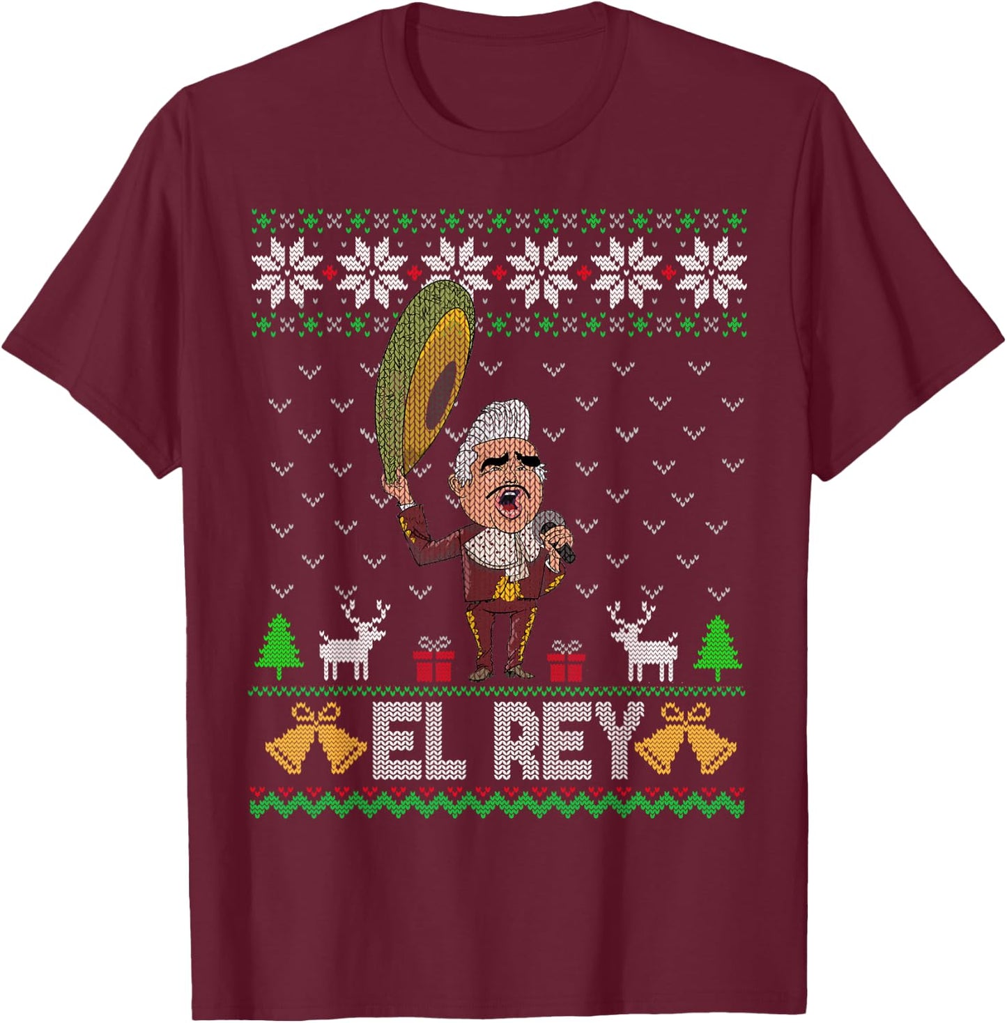 El Rey de Mexico Vicente Fernandez Mexican Legend T-Shirt - T-Shirt | Maroon