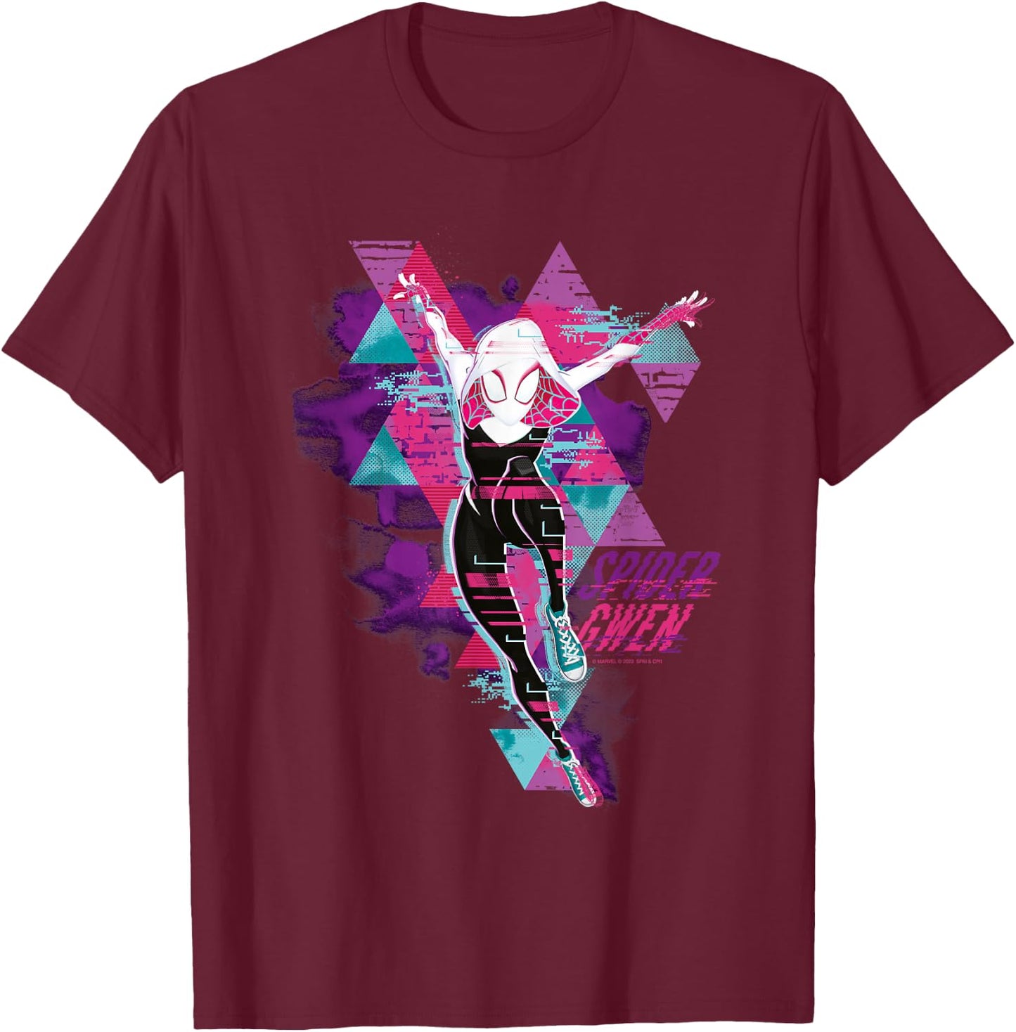 Marvel Spider-Man: Across The Spider-Verse Gwen Glitch Small T-Shirt - T-Shirt | Maroon